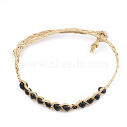 Handmade Braided Raffia Bracelets, Lucky Bracelets, with Seed Beads, Adjustable, Black, 9-7/8 inch~10-7/8 inch(25cm~27.5cm)(AJEW-S072-39A)