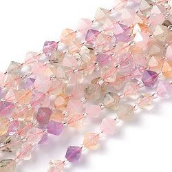 Natural Amethyst & Citrine & Rose Quartz & Prehnite & Quartz Crystal Beads Strands, Faceted, with Seed Beads, Bicone, 10x10.5x10.5mm, Hole: 0.8mm, about 31pcs/strand, 15.75 inch(40cm)(G-Z014-14)
