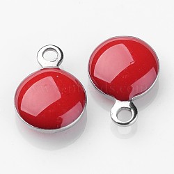 Stainless Steel Enamel Charms, Enamelled Sequins, Flat Round, Red, 11x8x3mm, Hole: 1mm(X-STAS-P049-07)