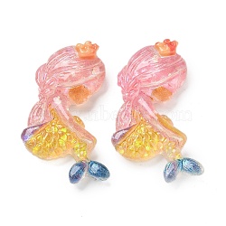 Resin Cabochons, with Paillette, Mermaid, Gold, 32.5x22x7mm(RESI-R456-03A)