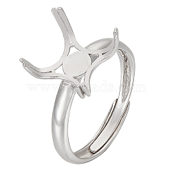 1Pc Adjustable Rhodium Plated 925 Sterling Silver Ring Findings, Prong Ring Settings, with S925 Stamp, Platinum, US Size 8 1/2(18.5mm), Tray: 11.5x11.5mm(STER-BC0002-38P)