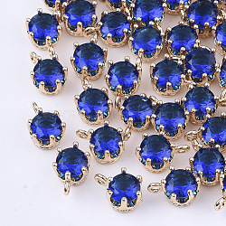 Transparent Glass Charms, with Brass Findings, Faceted, Crown, Light Gold, Medium Blue, 8.5x6x5mm, Hole: 1mm(X-GLAA-T007-17A)