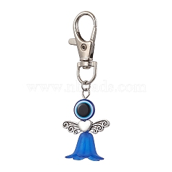 Acrylic & Resin Evil Eye Angel Pendant Decorations, with Zinc Alloy Swivel Lobster Claw Clasps, Royal Blue, 70mm(HJEW-JM01520-02)
