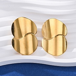 Flat Round 304 Stainless Steel Stud Earrings, Real 18K Gold Plated, 42x27mm(EJEW-F357-04G)