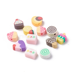 Handmade Polymer Clay Beads, Sweet Food Shape, Mixed Color, 8~12x8~10x5mm, Hole: 1.6mm(CLAY-I010-01)