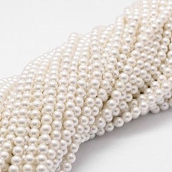 Shell Pearl Beads Strands, Grade A, Polished, Round, White, 6mm, Hole: 1mm, about 63pcs/strand, 15.70''(39.88cm)(BSHE-L025-01-6mm)