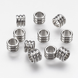 202 Stainless Steel Beads, Grooved Column, Stainless Steel Color, 6x4.5mm, Hole: 4mm(X-STAS-K166-16P-C)