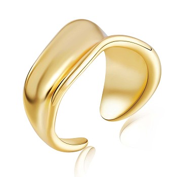 925 Sterling Silver Twist Wave Open Cuff Ring for Women, Golden, US Size 4 1/4(15mm)