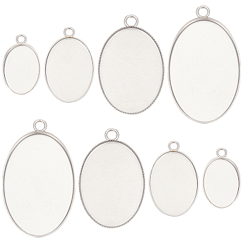 40Pcs 4 Styles 304 Stainless Steel Pendant Cabochon Settings, Milled Edge Bezel Cups, Oval, Stainless Steel Color, Tray: 13~30x10~20mm, 17.5~35x11~21x1~2mm, Hole: 2~2.5mm, 10pcs/style