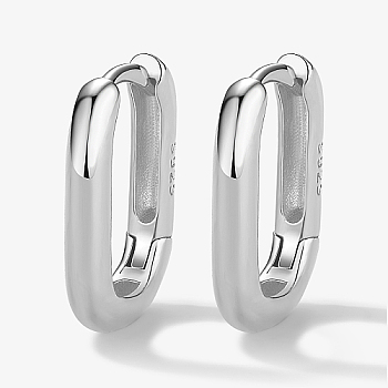 Sterling Silver Hoop Earring, Rectangle, with S925 Stamp, Silver, 14x10mm