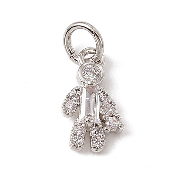 Brass Micro Pave Cubic Zirconia Charms, with Jump Rings, Boy Charms, Platinum, 12.5x6.5x2.5mm, Hole: 3.4mm