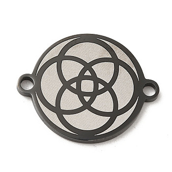 304 Stainless Steel Connector Charms, Flat Round Links with 4-Ring Pattern, Electrophoresis Black, 16x20x1.5mm, Hole: 1.6mm