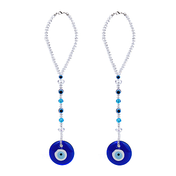 2Pcs Blue Lampwork Evil Eye Car Hanging Ornament, with Glass Beaded for Car Rear View Mirror Decorations, Dark Slate Blue, 270mm