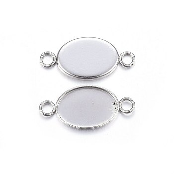 304 Stainless Steel Cabochon Connector Settings, Plain Edge Bezel Cups, Oval, Stainless Steel Color, 21~23x11x1.5mm, Hole: 2~2.5mm, Inner Diameter: 14x10mm