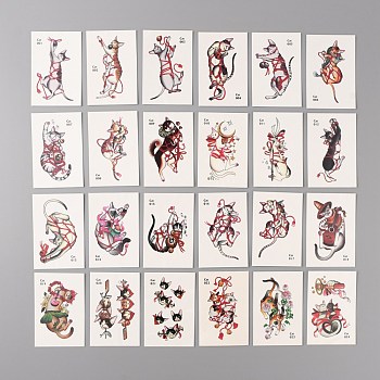 Body Art Tattoos, Removable Temporary Tattoos Paper Stickers, Cat Pattern, 7.5x5x0.02cm, 24pcs/bag