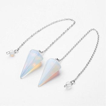 Opalite Hexagonal Pointed Dowsing Pendulums, with Brass Findings, Platinum, Faceted, 230mm, Hole: 1mm
