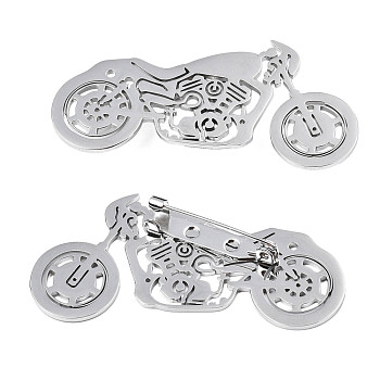 201 Stainless Steel Motorcycle Lapel Pin, Creative Badge for Backpack Clothes, Nickel Free & Lead Free, Stainless Steel Color, 58x28x8mm, Pin: 0.7mm