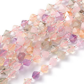 Natural Amethyst & Citrine & Rose Quartz & Prehnite & Quartz Crystal Beads Strands, Faceted, with Seed Beads, Bicone, 10x10.5x10.5mm, Hole: 0.8mm, about 31pcs/strand, 15.75 inch(40cm)