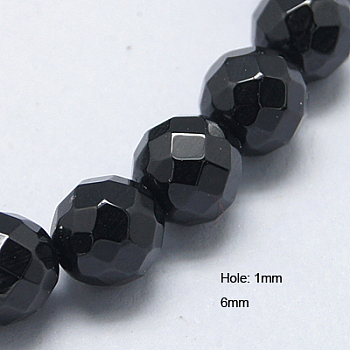 Natural Black Spinel Beads Strands, Faceted, Round, 6mm, Hole: 1mm, about 64pcs/strand, 15.5 inch