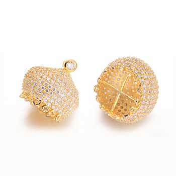 3D Crown Brass Micro Pave Cubic Zirconia Pendants, Tassel Cap Bail, Golden, 20.5x20.5mm, Hole: 1mm