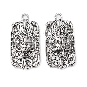 Alloy Pendants, Lead Free & Cadmium Free, Rectangle with Dragon Pattern, Antique Silver, 48x24x4mm, Hole: 3.8mm