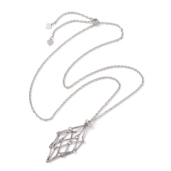 201 Crystal Stone Cage Pendant Necklaces, with Brass Slider, 304 Stainless Steel Cable Chain Necklaces, Stainless Steel Color, 25.98 inch(66cm), Pendant: 34.5x34mm