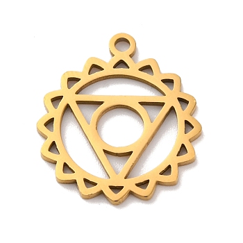 304 Stainless Steel Pendants, Laser Cut, Chakra Charm, Real 18K Gold Plated, Vishuddha, 19.5x17.5x0.95mm, Hole: 1.5mm