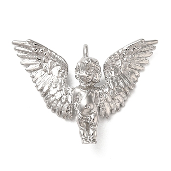 304 Stainless Steel Pendants, Angel Charm, Stainless Steel Color, 30x41x10mm, Hole: 3mm