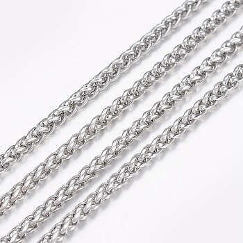 304 Stainless Steel Wheat Chains, Foxtail Chain, Unwelded, Stainless Steel Color, 3.5x2x0.7mm