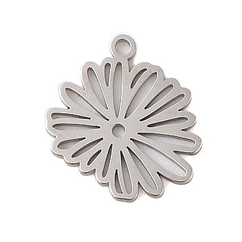 Non-Tarnish 304 Stainless Steel Pendants, Laser Cut, Hollow Birth Flower Charm, Stainless Steel Color, September Aster, 14x13x1mm, Hole: 1.2mm