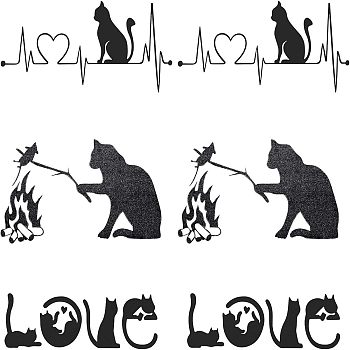 6Pcs 3 Style Waterproof 3D PVC Wall Stickers, with Adhesive Tape, for Cars Motorbikes Luggages Skateboard Decor, Cat with Word LOVE & HeartBeat, Mixed Color, 5.4~11.5x15.3~20.8x0.01~0.02cm, 2pcs/style