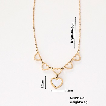 Stylish Stainless Steel & Plastic Heart Pendant Necklaces, with Cable Chain for Women Girl, White, 15.75 inch(40cm)