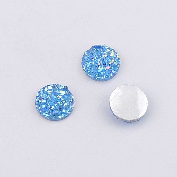 Druzy Resin Cabochons, Round, Dodger Blue, 10x3.3mm