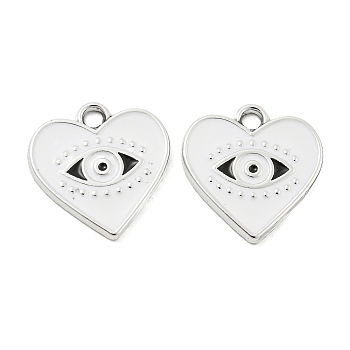 UV Plating Alloy Enamel Pendants, Heart with Eye Charm, Platinum, 17x16x1.5mm, Hole: 2mm