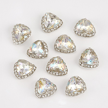 Alloy Rhinestone Cabochons, Nail Art Decoration Accessories, Triangle, Silver Color Plated, Crystal AB, 9.5x8x5mm