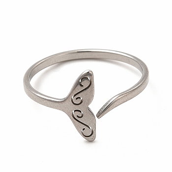 304 Stainless Steel Whale Tail Open Cuff Ring for Women, Stainless Steel Color, Inner Diameter: 18mm