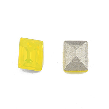 K9 Glass Rhinestone Cabochons, Pointed Back & Back Plated, Faceted, Rectangle, Citrine, 8x6x3mm