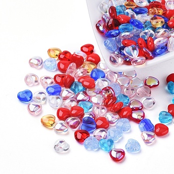 Czech Glass Beads, Heart, Mixed Color, 7.5x8x4mm, Hole: 0.8mm, about 237~243pcs/bag