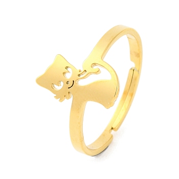 201 Stainless Steel Adjustable Ring for Women, Animal, Cat Shape, 12.5mm, Inner Diameter: 18mm