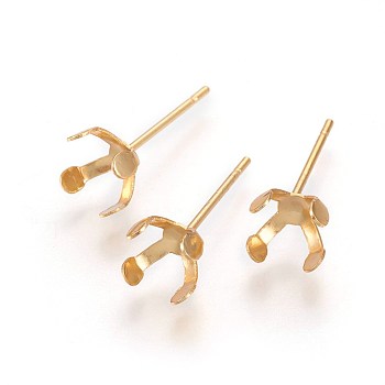 304 Stainless Steel Stud Earring Findings, Prong Earring Settings, Golden, 15x6.5mm, Inner Diameter: 6mm, Pin: 0.7mm