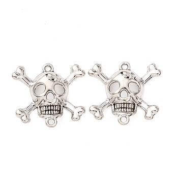 Tibetan Style Alloy Connector Rhinestone Settings, Halloween Skull, Antique Silver, Fit for Rhinestone: 2mm, 28x29x7mm, Hole: 2mm, about 286pcs/1000g