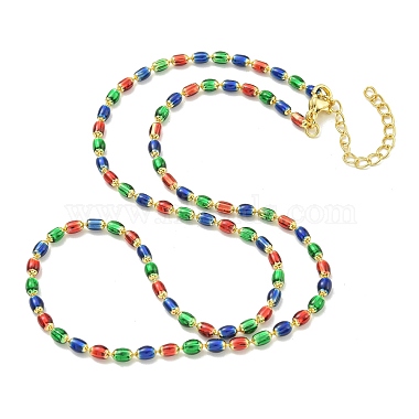 Brass Enamel Column Link Chain Necklaces(NJEW-H039-16G-01)-2