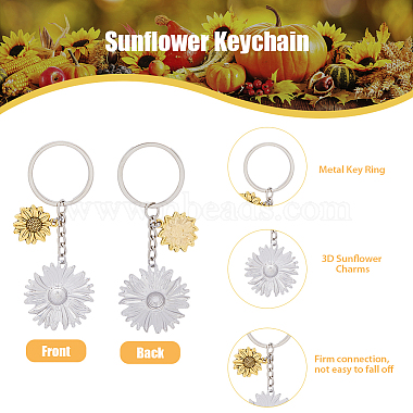 16Pcs 2 Colors Sunflower Alloy Pendant Keychain(KEYC-FH0001-34)-3
