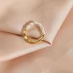 Oval Natural Freshwater Pearl Rings for Women, Brass Finger Rings, Real 16K Gold Plated, Inner Diameter: 18mm(WGE4334-01)