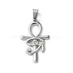 304 Stainless Steel Pendants, with Rhinestone, Eye of Horus Egypt Ankh Cross Charm, Crystal, 32x20x2.5mm, Hole: 7.5x3.5mm(STAS-H192-03P-04)