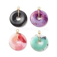 Natural Striped Agate/Banded Agate Pendants, with Real 18K Gold Plated Copper Wire Wrapped, Dyed, Donut, Mixed Color, 35.5x30x4.5mm, Hole: 2.6mm(PALLOY-JF01216)