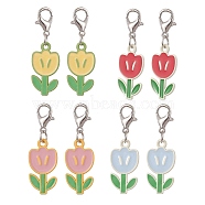 Tulip Alloy Enamel Pendant Decoraiton, with Alloy Lobster Claw Clasps, Mixed Color, 35mm, 8pcs/set(HJEW-JM00962)