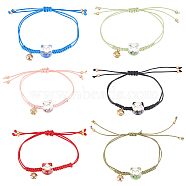 6Pcs 6 Colors Bell Charm Bracelets Set, Porcelain Cat Braided Beaded Adjustable Bracelets for Women, Mixed Color, Inner Diameter: 3/4~3-3/8 inch(2~8.5cm), 1Pc/color(BJEW-AN0001-74)