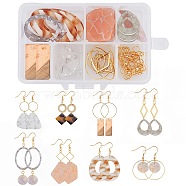 DIY Earring Making Kits, Including Cellulose Acetate(Resin) Pendants, 304 Stainless Steel Links, Brass Linking Rings & Earring Hooks, Mixed Color, 17~43.5x10~34x2.5~3mm, Hole: 1.2~1.5mm, 18pcs(DIY-SC0013-09)