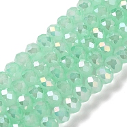 Baking Electroplate Glass Beads Strands, AB Color, Faceted, Round, Aquamarine, 10x8mm, Hole: 1mm, about 63~65pcs/strand, 18.90''(48~50cm)(DGLA-A039-J10mm-B07)